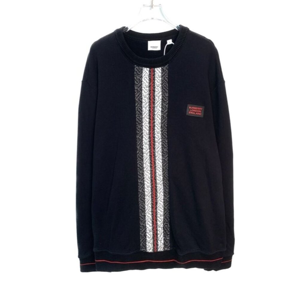 Burberry Black Logo Striped Patchwork Sweatshirt … - image 1